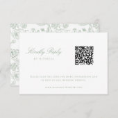Cartons Réponse Sage Green Chinoiserie Mariage QR Code (Devant / Derrière)
