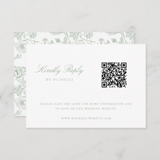 Cartons Réponse Sage Green Chinoiserie Mariage QR Code (Devant / Derrière)