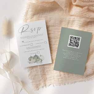 Cartons Réponse Sage Green Citrouilles Automne Florals Script QR C