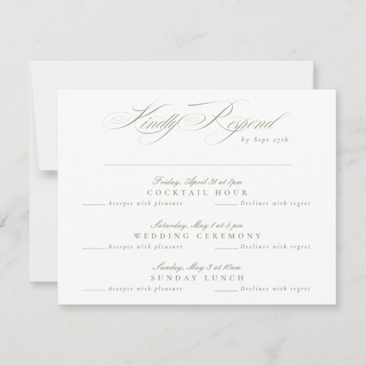 Cartons Réponse Sage Green Classic Calligraphy multi-événement (Devant)