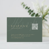 Cartons Réponse Sage Green Classic Elegance QR code Mariage (Debout devant)