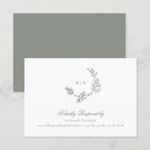 Cartons Réponse Sage Green classique monogramme QR CODE mariage co