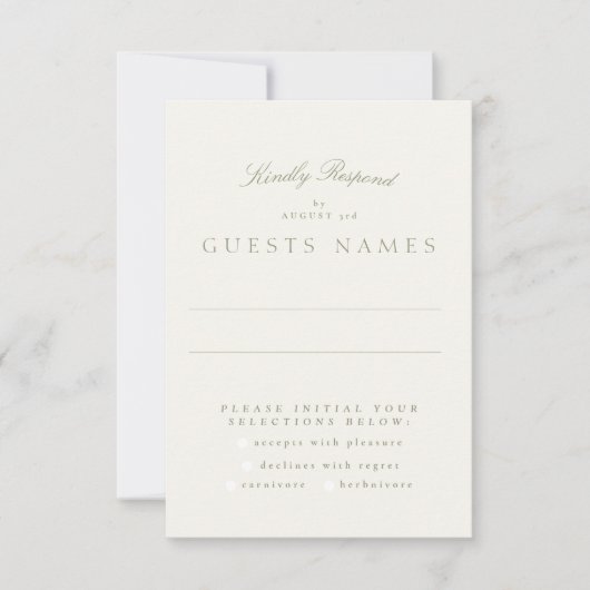 Cartons Réponse Sage Green Cream Élégant Script Formal Le Mariage (Devant)