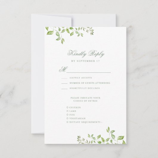 Cartons Réponse Sage Green Crest Monogramme Mariage vert moderne (Devant)
