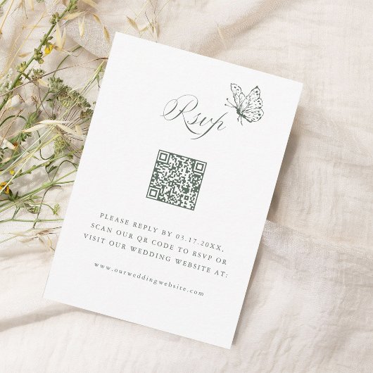 Cartons Réponse Sage Green Elegant Calligraphy Wedding QR Code