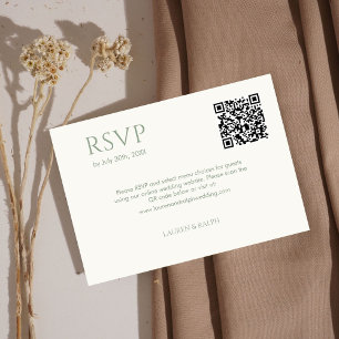 Cartons Réponse Sage Green et ivoire Couple Monogramme QR Mariage 