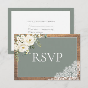 Cartons Réponse Sage Green Eucalyptus Dentelle en bois Mariage RSV