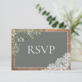 Cartons Réponse Sage Green Eucalyptus Dentelle en bois Mariage RSV (Debout devant)