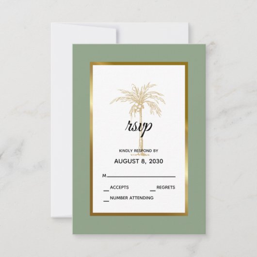 Cartons Réponse Sage Green Gold Palm Tree Beach Mariage (Devant)