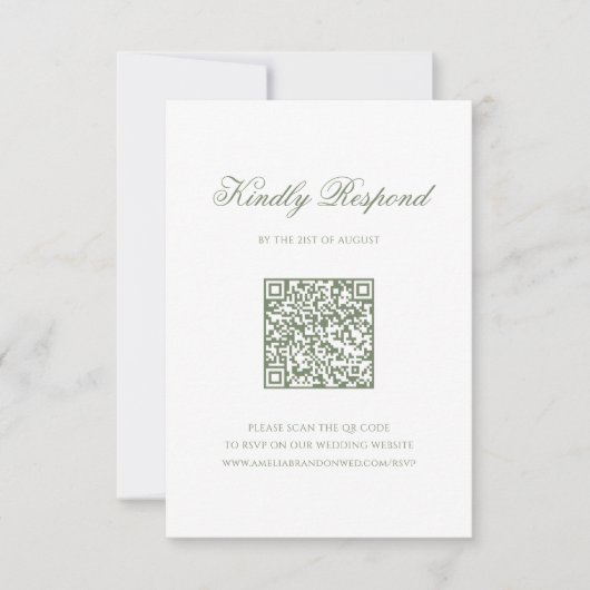 Cartons Réponse Sage Green Leaf Monogram Crest QR Code Mariage (Devant)