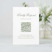 Cartons Réponse Sage Green Leaf Monogram Crest QR Code Mariage (Debout devant)