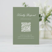 Cartons Réponse Sage Green Leaf Monogram Crest QR Code Mariage (Debout devant)