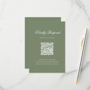 Cartons Réponse Sage Green Leaf Monogram Crest QR Code Mariage