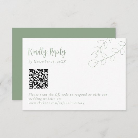 Cartons Réponse Sage Green Mariage Répondre au boho QR Code (Devant / Derrière)