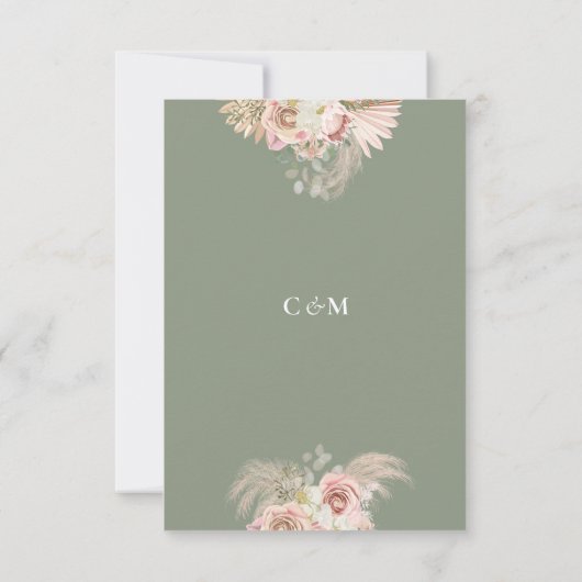 Cartons Réponse Sage Green Pampas Arche en herbe Monogramme floral (Dos)