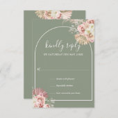 Cartons Réponse Sage Green Pampas Arche en herbe Monogramme floral (Devant / Derrière)