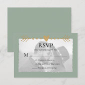 Cartons Réponse Sage Green Photo moderne Gold Hearts (Devant / Derrière)