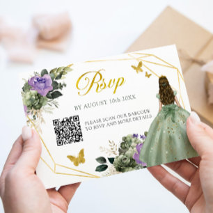 Cartons Réponse Sage Green Purple Princesse Quinceañera QR