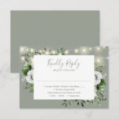 Cartons Réponse Sage Green Rustic String éclaire le Mariage floral (Devant / Derrière)