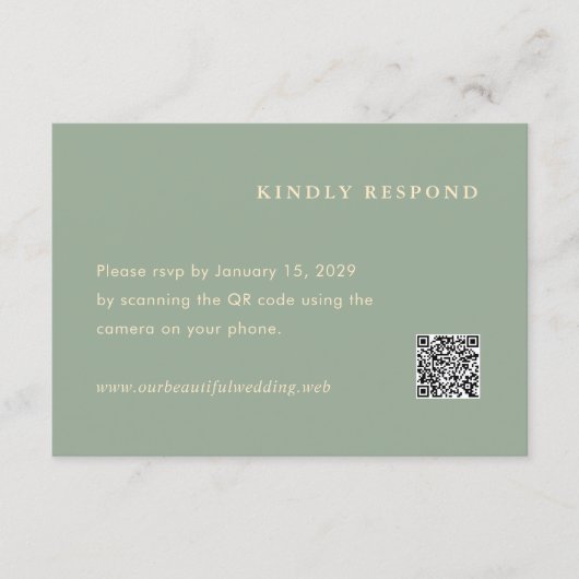 Cartons Réponse Sage Green Simple QR Code Modern Wedding (Devant)