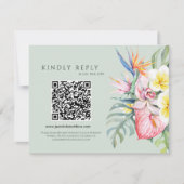 Cartons Réponse Sage Green Tropical Floral Hawaii QR Code Wedding (Devant)