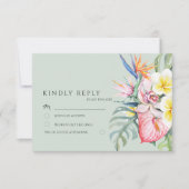 Cartons Réponse Sage Green Tropical Floral Hawaii Wedding (Devant)