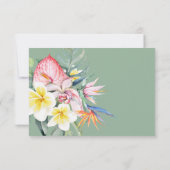 Cartons Réponse Sage Green Tropical Floral Hawaii Wedding (Dos)