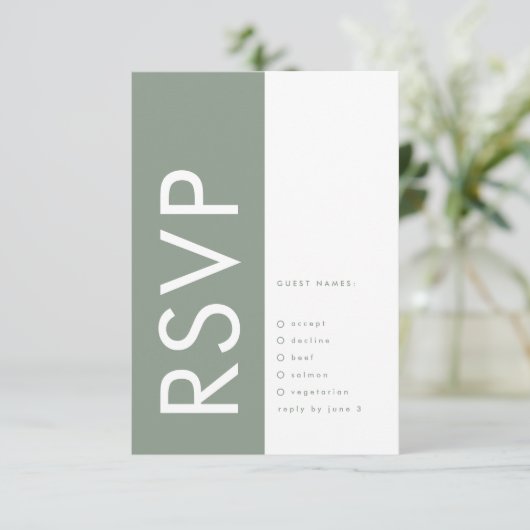 Cartons Réponse Sage Green Ultra Modern Mariage (Debout devant)