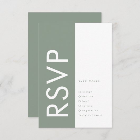 Cartons Réponse Sage Green Ultra Modern Mariage (Devant / Derrière)