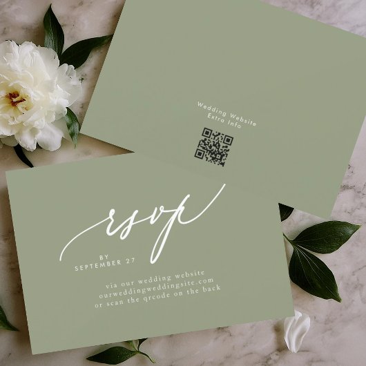 Cartons Réponse Sage Green White Simple QR CODE Mariage Website