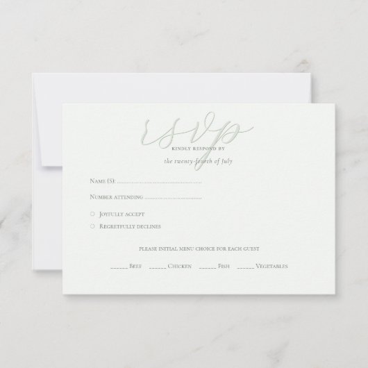 Cartons Réponse Sage moderne vert QR Code Initiales Mariage (Devant)