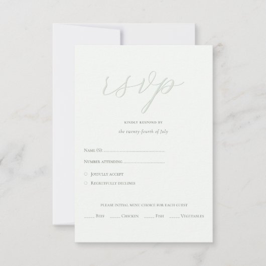 Cartons Réponse Sage moderne vert QR Code Initiales Mariage (Devant)