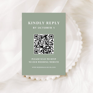 Cartons Réponse Sage vert avec texte élégant   Code QR mariage