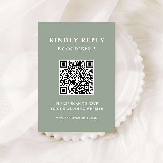 Cartons Réponse Sage vert avec texte élégant | Code QR mariage