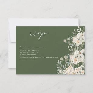 Cartons Réponse Sage Vert Élégant Blanc Floral mariage Botanique