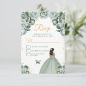 Cartons Réponse Sage Vert et Or Princesse à Peau Foncée (Debout devant)