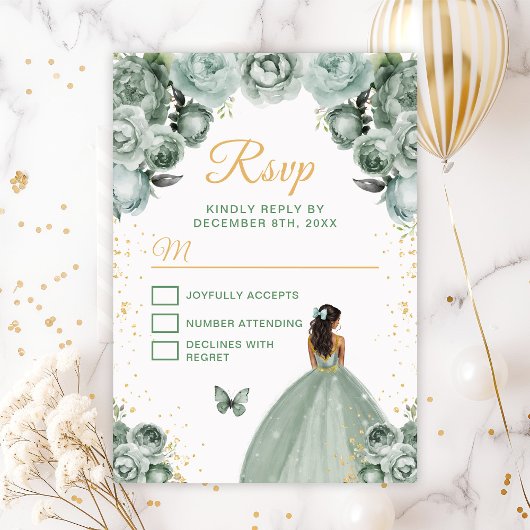 Cartons Réponse Sage Vert et Or Princesse à Peau Foncée