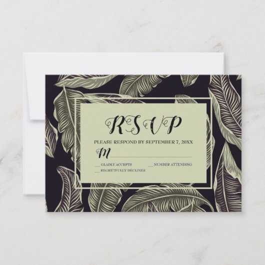 Cartons Réponse Sage Vert Feuillage Tropical Script Noir (Devant)