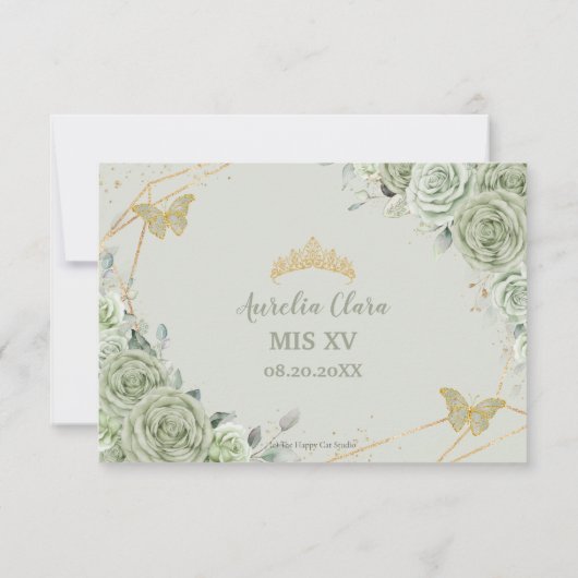 Cartons Réponse Sage Vert Floral Or Quinceañera Princesse Gown (Dos)
