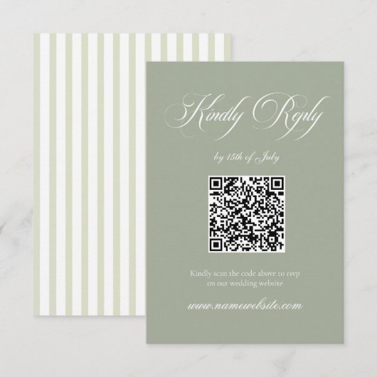Cartons Réponse Sage & White Striped Classic Wedding QR Code (Devant / Derrière)