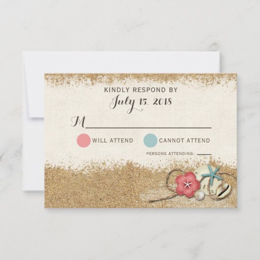 Cartons Réponse Sandy Beach Hibiscus & Coquilles Mariage Inviter R (Devant)