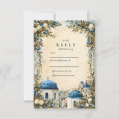 Cartons Réponse Santorini Blue Dome Botanical Destination Wedding (Devant)