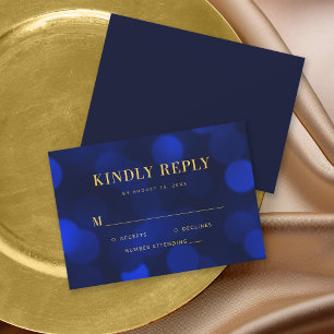Cartons Réponse Sapphire Blue Bokeh Lights Gold Mariage