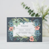 Cartons Réponse Saumon floral Whimsical Mariage bleu vert (Debout devant)