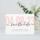 Cartons Réponse SAVE THE DATE block moderne calligraphie noir (Debout devant)
