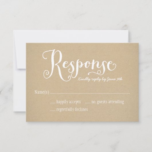 Cartons Réponse Script blanc Rustique Mariage Kraft (Devant)