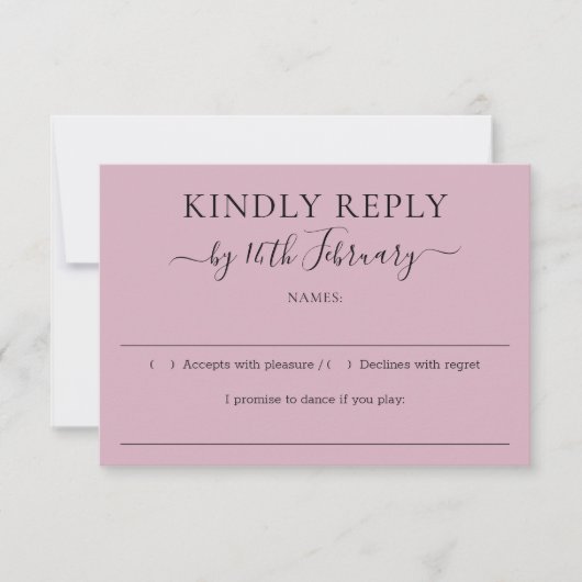 Cartons Réponse Script Blush Pink Wedding Kindly Reply (Devant)