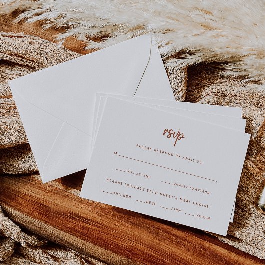 Cartons Réponse Script Boho Terracotta | Choix de repas Mariage