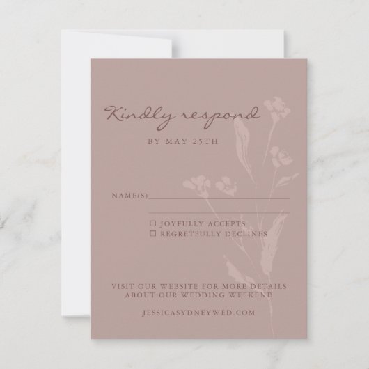 Cartons Réponse Script Botanique Chic Simple Mariage Dusty Mauve (Devant)