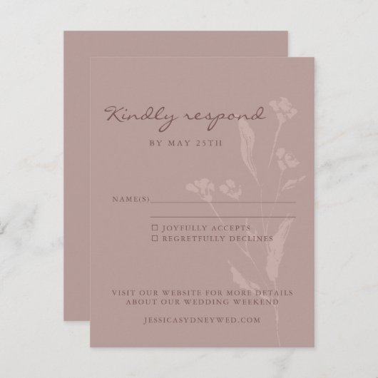 Cartons Réponse Script Botanique Chic Simple Mariage Dusty Mauve (Devant / Derrière)